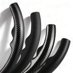 Close-up comparison of black leather and black carbon-fiber-style 3-piece steering wheel cover finishes for Chevy Silverado 1500 2014-2018 & Silverado 2500/2500HD/3500/3500HD 2015-2019#color=black