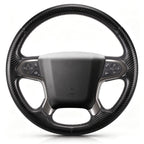 Front view of matte black carbon-fiber-style 3-piece steering wheel cover for Chevy Silverado 1500 2014-2018 & Silverado 2500/2500HD/3500/3500HD 2015-2019#color=matte black