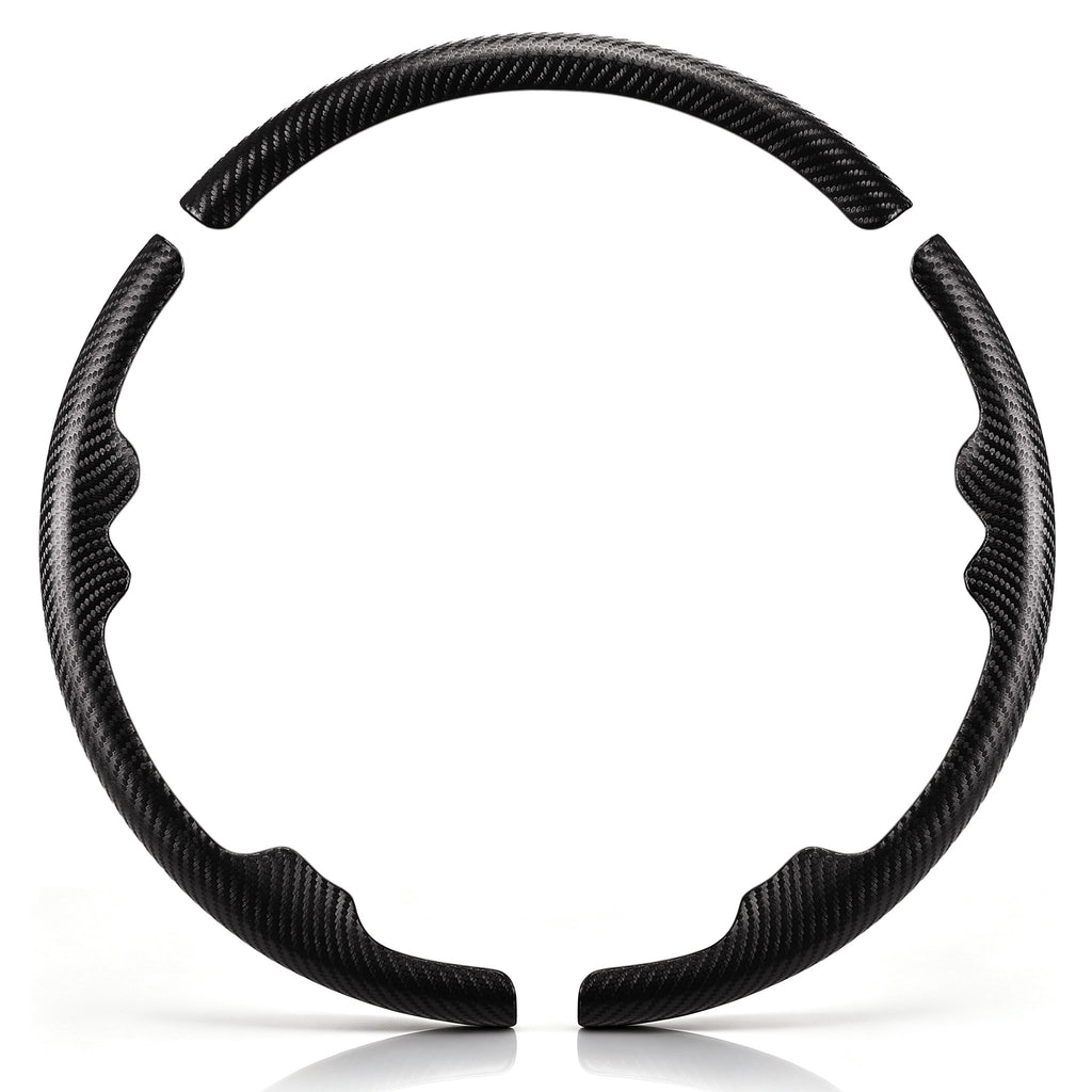 Front view of a matte black carbon-fiber-style 3-piece steering wheel cover set for Chevy Silverado 1500 2014-2018 & Silverado 2500/2500HD/3500/3500HD 2015-2019#color=matte black