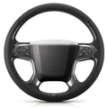 Front view of black perforated leather 3-piece steering wheel cover for Chevy Silverado 1500 2014-2018 & Silverado 2500/2500HD/3500/3500HD 2015-2019#color=black perforated leather
