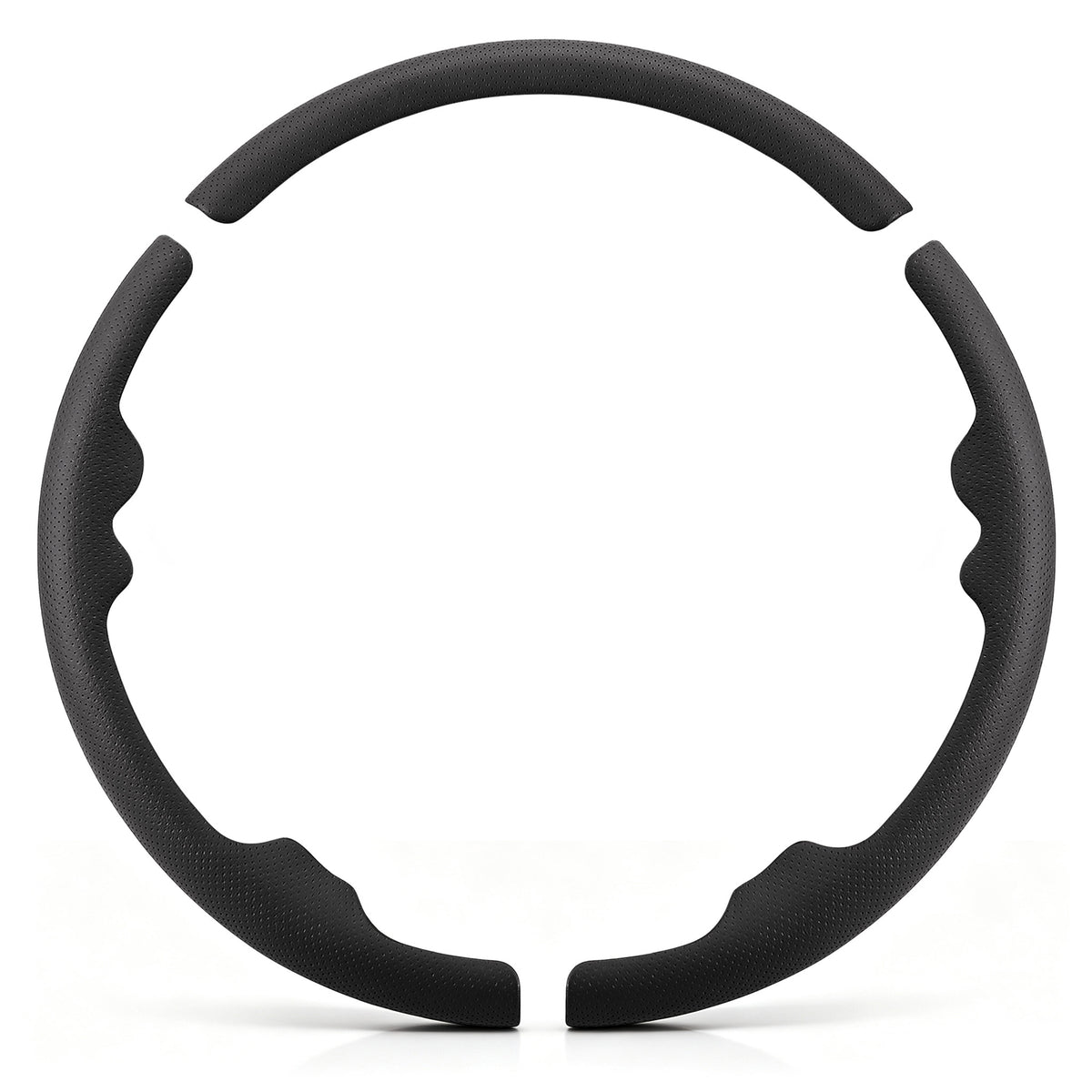 Front view of a black perforated leather 3-piece steering wheel cover set for Chevy Silverado 1500 2014-2018 & Silverado 2500/2500HD/3500/3500HD 2015-2019#color=black perforated leather
