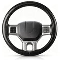 Front view of matte black carbon-fiber-style 3-piece steering wheel cover for Dodge Ram 1500/2500/3500/4500/5500 2012-2018 & RAM 1500 Classic 2019-2023#color=matte black