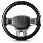 Front view of matte black carbon-fiber-style 3-piece steering wheel cover for Dodge Ram 1500/2500/3500/4500/5500 2012-2018 & RAM 1500 Classic 2019-2023#color=matte black
