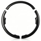 Front view of a matte black carbon-fiber-style 3-piece steering wheel cover set for Dodge Ram 1500/2500/3500/4500/5500 2012-2018 & RAM 1500 Classic 2019-2023#color=matte black