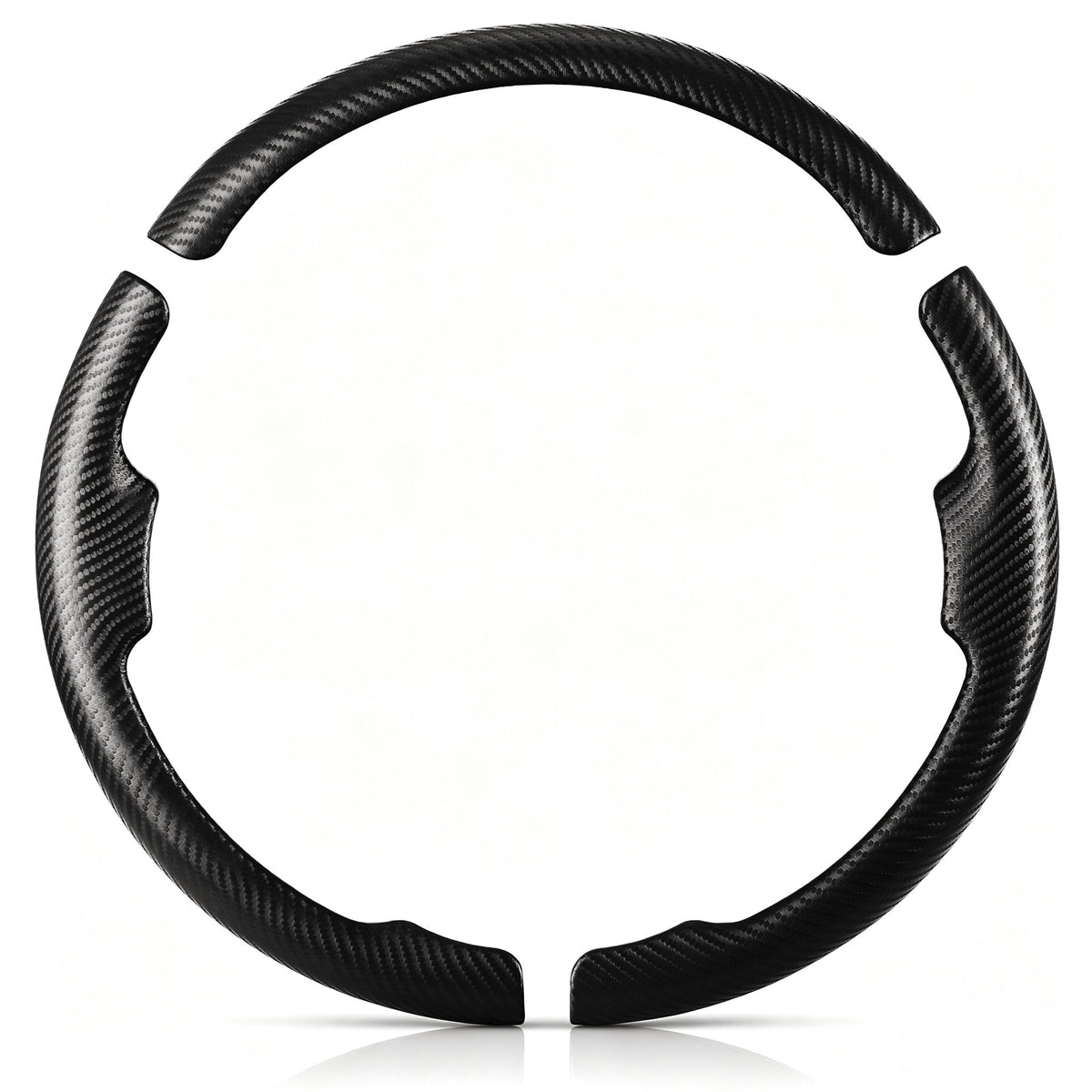 Front view of a matte black carbon-fiber-style 3-piece steering wheel cover set for Dodge Ram 1500/2500/3500/4500/5500 2012-2018 & RAM 1500 Classic 2019-2023#color=matte black