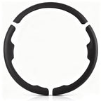 Front view of a black perforated leather 3-piece steering wheel cover set for Dodge Ram 1500/2500/3500/4500/5500 2012-2018 & RAM 1500 Classic 2019-2023#color=black perforated leather