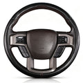 Front view of matte black carbon-fiber-style 3-piece steering wheel cover for Ford F-150 2015-2020 & F-250/F-350/F-450/F-550 2017-2021#color=matte black