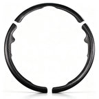 Front view of a matte black carbon-fiber-style 3-piece steering wheel cover set for Ford F-150 2015-2020 & F-250/F-350/F-450/F-550 2017-2021#color=matte black