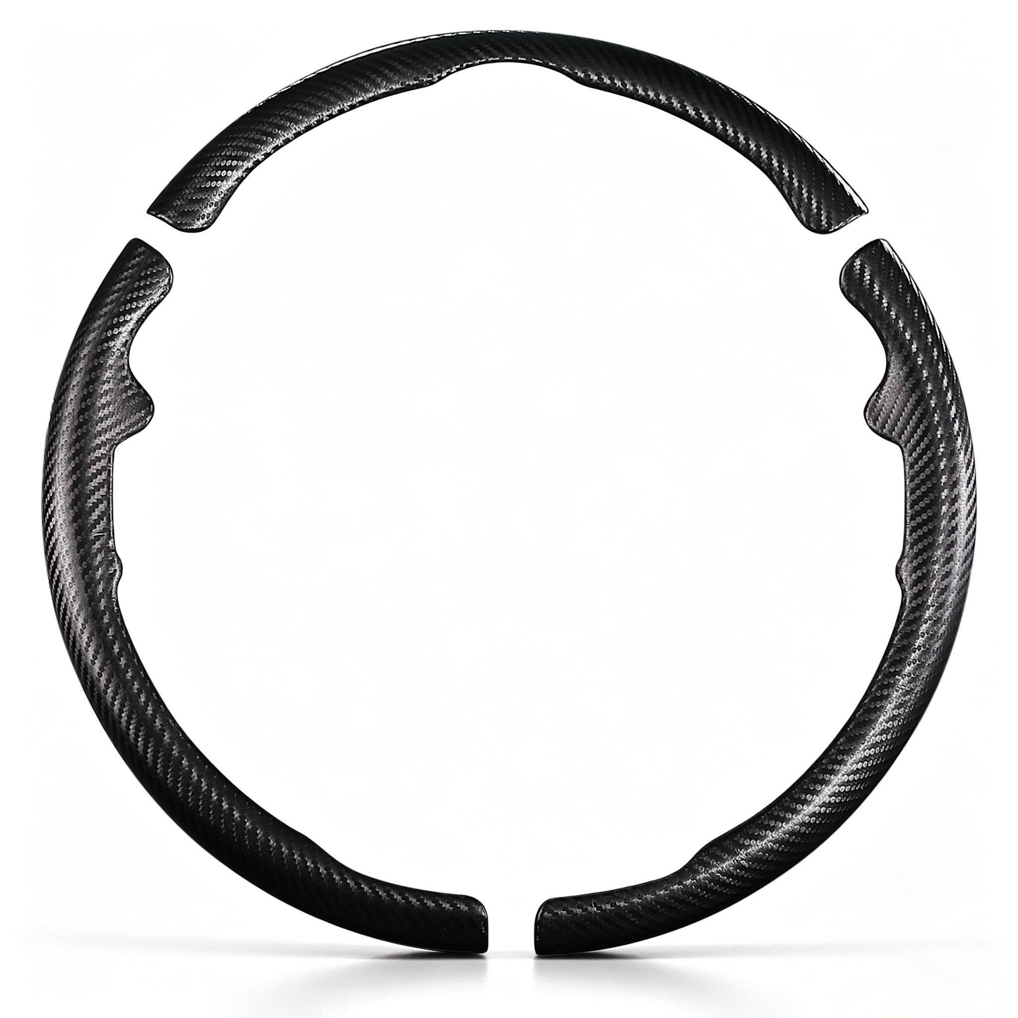 Front view of a matte black carbon-fiber-style 3-piece steering wheel cover set for Ford F-150 2015-2020 & F-250/F-350/F-450/F-550 2017-2021#color=matte black