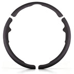 Front view of a black perforated leather 3-piece steering wheel cover set for Ford F-150 2015-2020 & F-250/F-350/F-450/F-550 2017-2021#color=black perforated leather