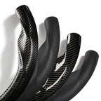 Close-up comparison of black leather and black carbon-fiber-style 3-piece steering wheel cover finishes for Honda Civic 2016-2021 & Clarity 2018-2021#color=black
