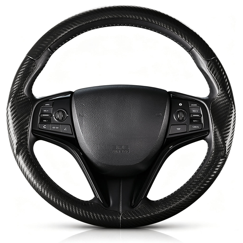 Front view of matte black carbon-fiber-style 3-piece steering wheel cover for Honda Civic 2016-2021 & Clarity 2018-2021#color=matte black
