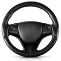 Front view of matte black carbon-fiber-style 3-piece steering wheel cover for Honda Civic 2016-2021 & Clarity 2018-2021#color=matte black