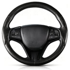 Front view of matte black carbon-fiber-style 3-piece steering wheel cover for Honda Civic 2016-2021 & Clarity 2018-2021#color=matte black