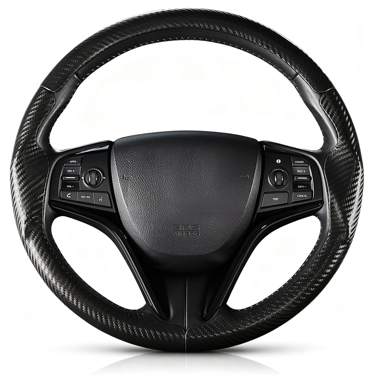 Front view of matte black carbon-fiber-style 3-piece steering wheel cover for Honda Civic 2016-2021 & Clarity 2018-2021#color=matte black