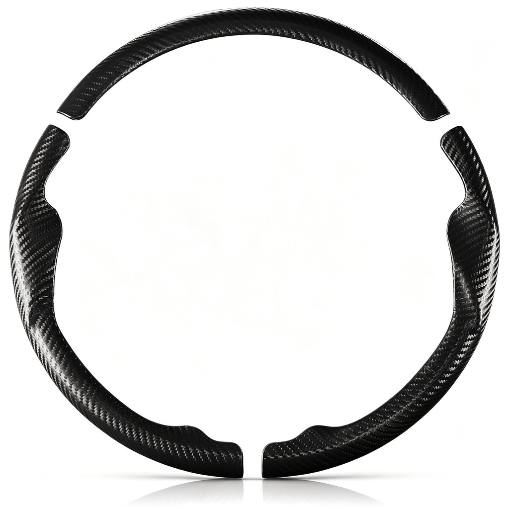 Front view of a matte black carbon-fiber-style 3-piece steering wheel cover set for Honda Civic 2016-2021 & Clarity 2018-2021#color=matte black
