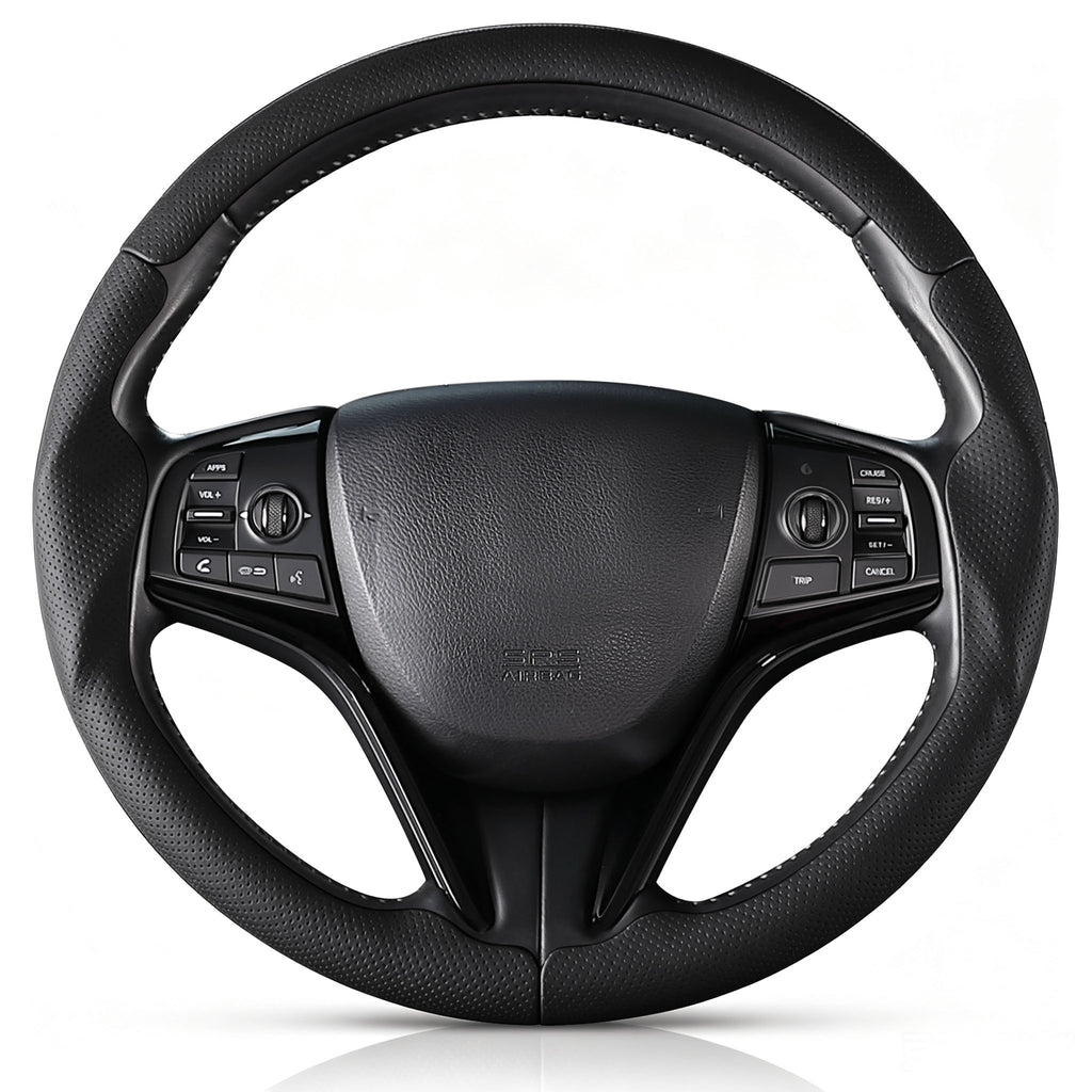 Front view of black perforated leather 3-piece steering wheel cover for Honda Civic 2016-2021 & Clarity 2018-2021#color=black perforated leather