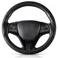 Front view of black perforated leather 3-piece steering wheel cover for Honda Civic 2016-2021 & Clarity 2018-2021#color=black perforated leather