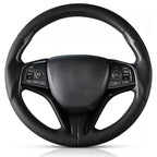 Front view of black perforated leather 3-piece steering wheel cover for Honda Civic 2016-2021 & Clarity 2018-2021#color=black perforated leather