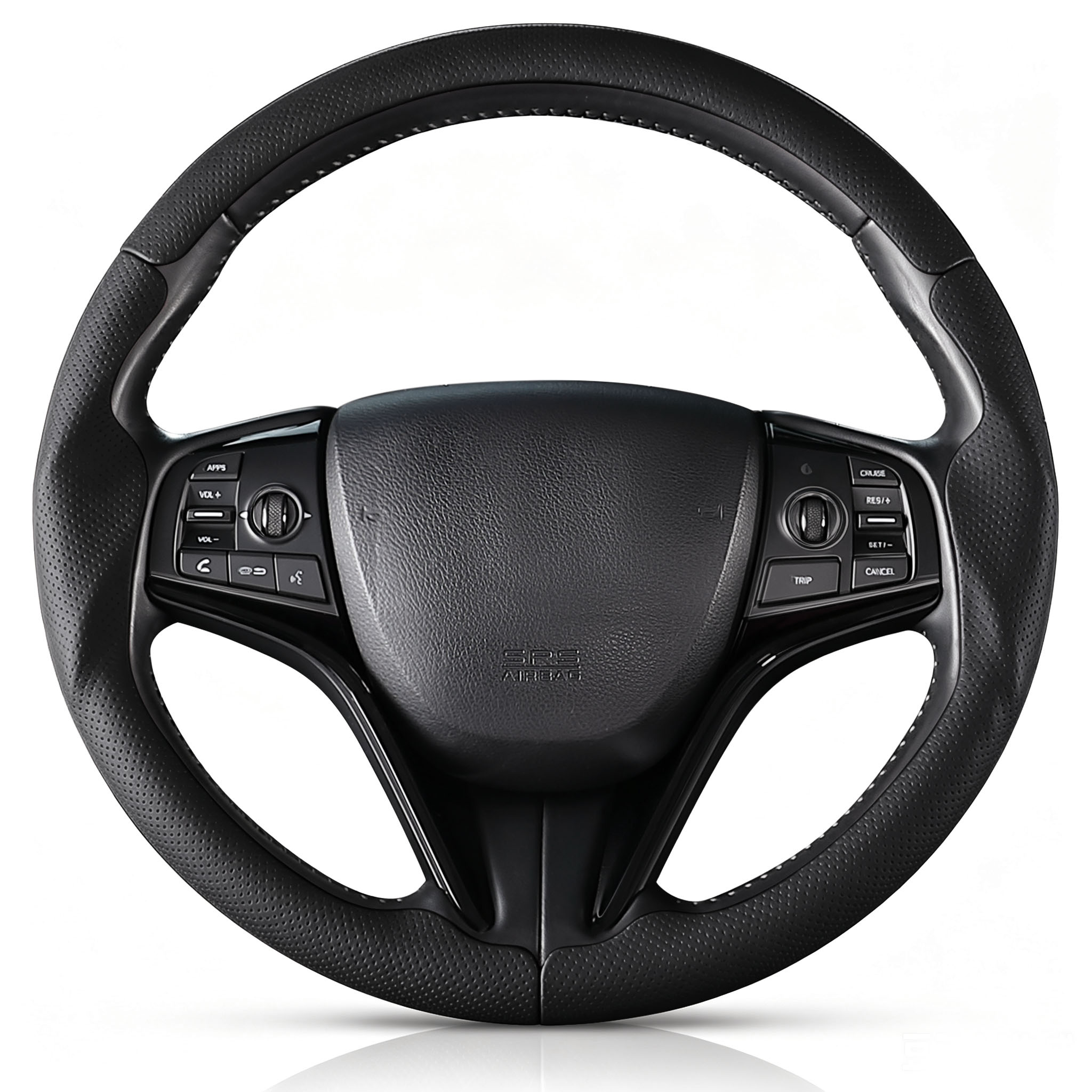 Front view of black perforated leather 3-piece steering wheel cover for Honda Civic 2016-2021 & Clarity 2018-2021#color=black perforated leather