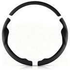 Front view of a black perforated leather 3-piece steering wheel cover set for Honda Civic 2016-2021 & Clarity 2018-2021#color=black perforated leather