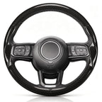Front view of glossy black carbon-fiber-style 3-piece steering wheel cover for Jeep Wrangler 2018-2026#color=glossy black