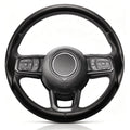 Front view of matte black carbon-fiber-style 3-piece steering wheel cover for Jeep Wrangler 2018-2026#color=matte black