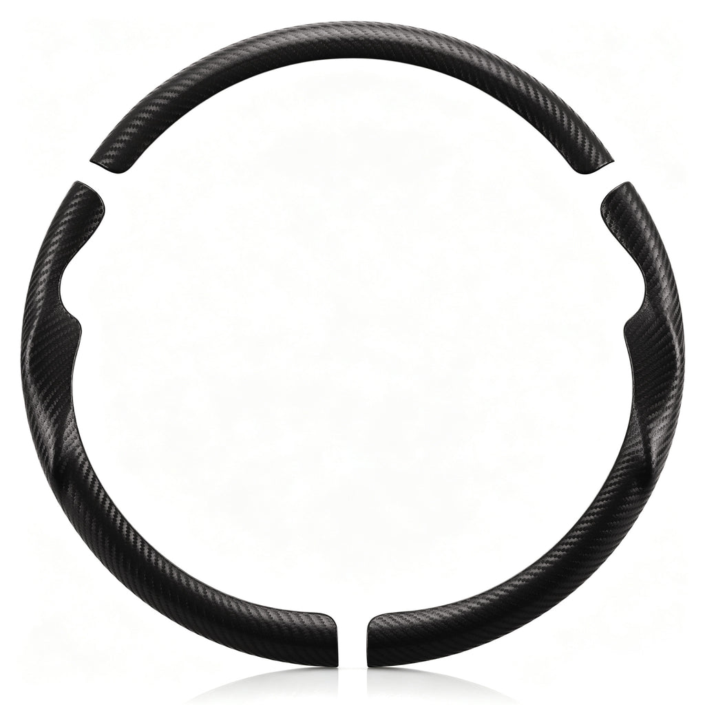 Front view of a matte black carbon-fiber-style 3-piece steering wheel cover set for Jeep Wrangler 2018-2026#color=matte black