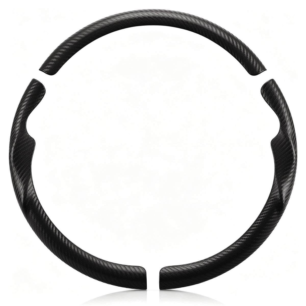 Front view of a matte black carbon-fiber-style 3-piece steering wheel cover set for Jeep Wrangler 2018-2026#color=matte black