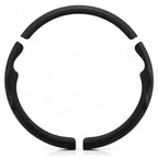 Front view of a black leather 3-piece steering wheel cover set for Jeep Wrangler 2018-2026#color=black leather