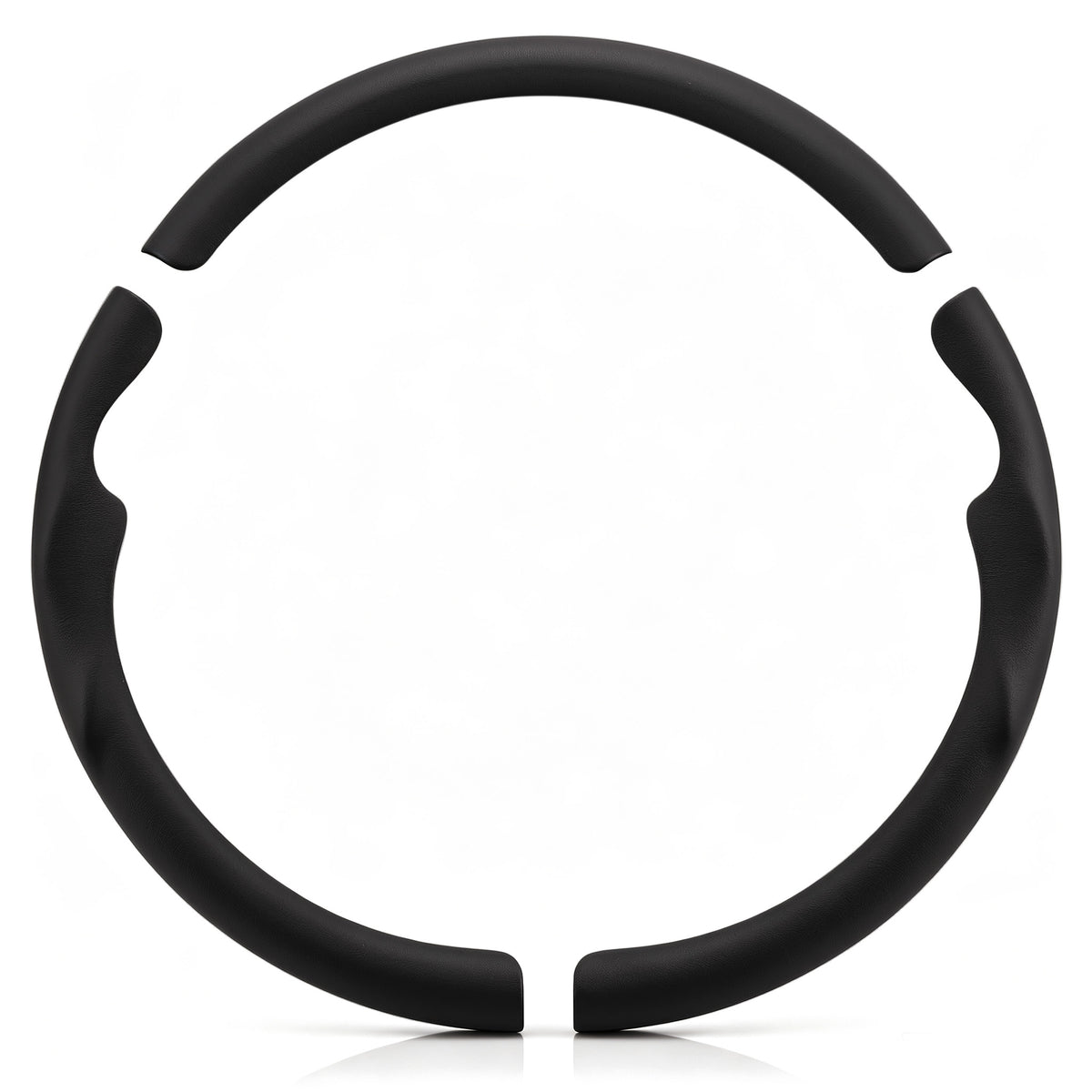 Front view of a black leather 3-piece steering wheel cover set for Jeep Wrangler 2018-2026#color=black leather