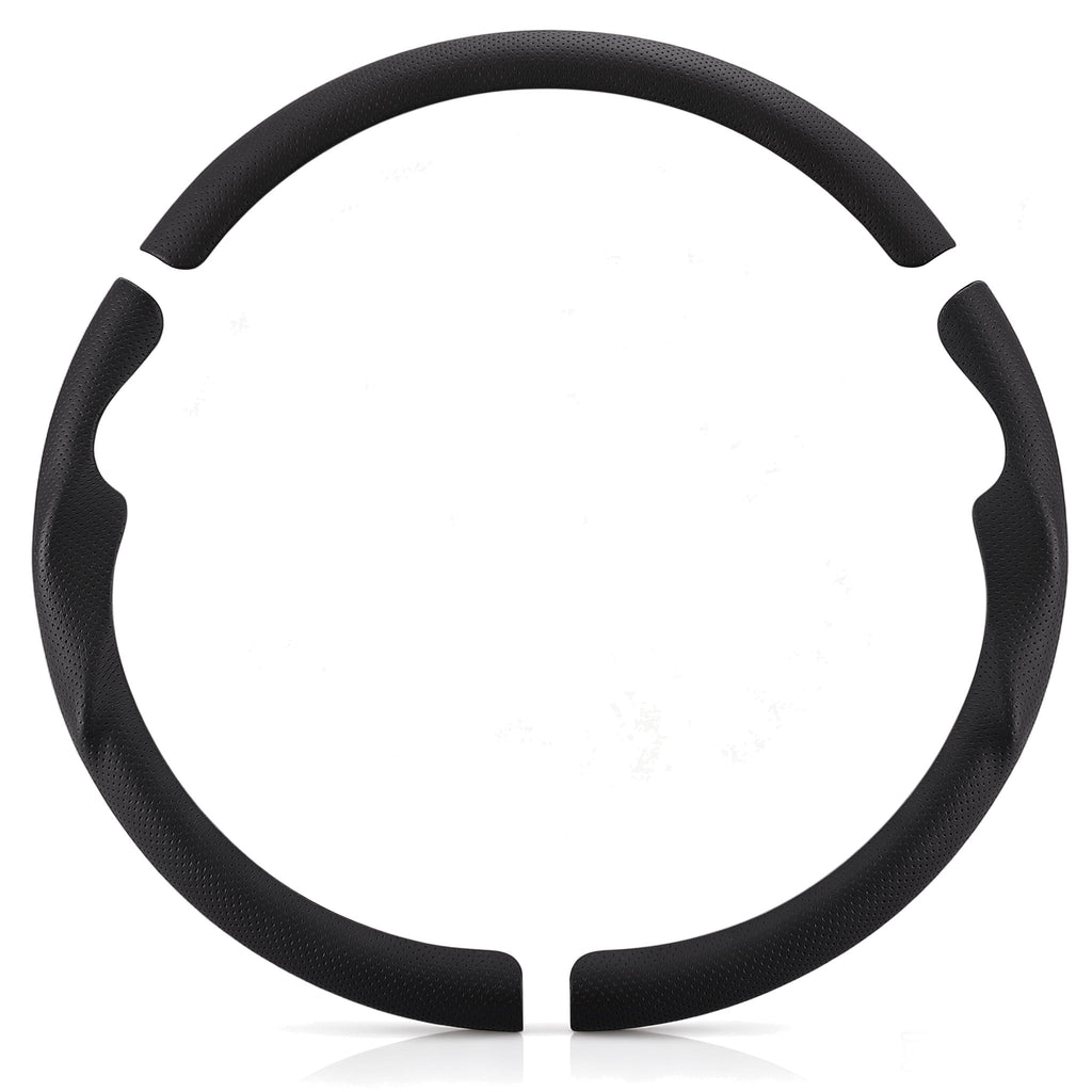 Front view of a black perforated leather 3-piece steering wheel cover set for Jeep Wrangler 2018-2026#color=black perforated leather