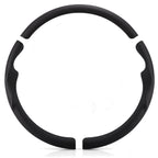 Front view of a black perforated leather 3-piece steering wheel cover set for Jeep Wrangler 2018-2026#color=black perforated leather