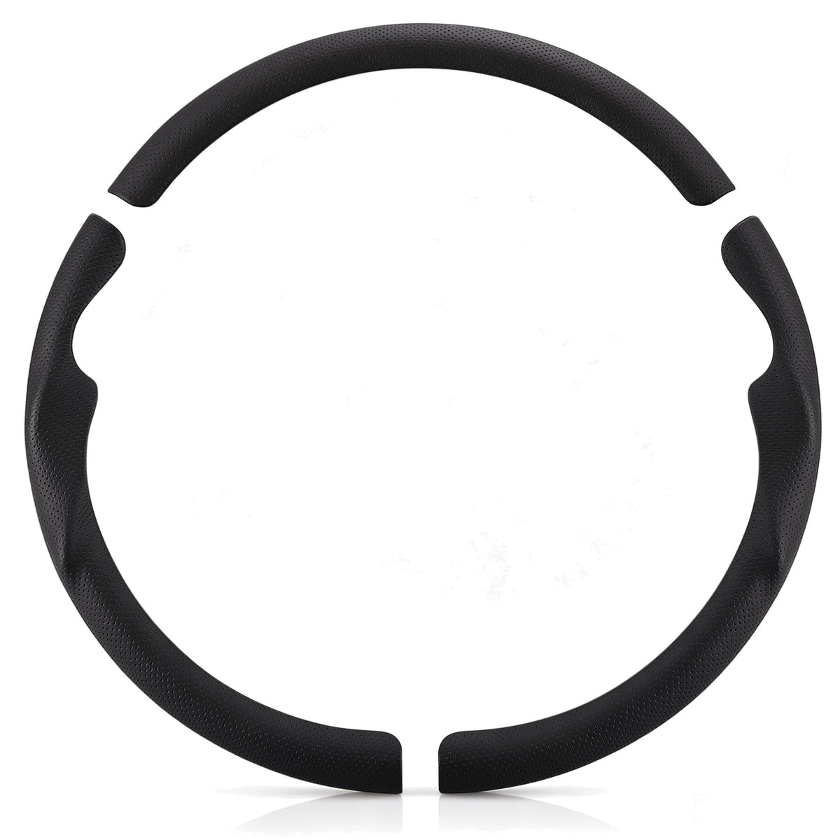 Front view of a black perforated leather 3-piece steering wheel cover set for Jeep Wrangler 2018-2026#color=black perforated leather