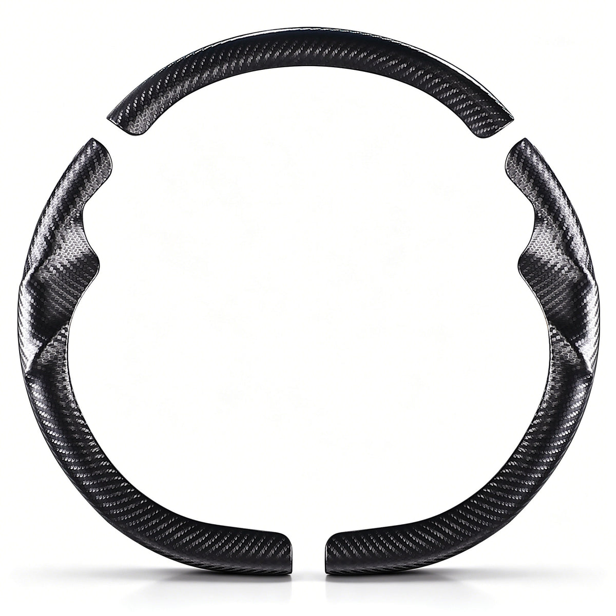 Front view of a matte black carbon-fiber-style 3-piece steering wheel cover set for Tesla Model 3 2024-present#Model=Model 3 2024-present|color=matte black
