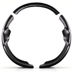 Front view of a matte black carbon-fiber-style 3-piece steering wheel cover set for Tesla Model 3 2017-2023#Model=Model 3 2017-2023|color=matte black
