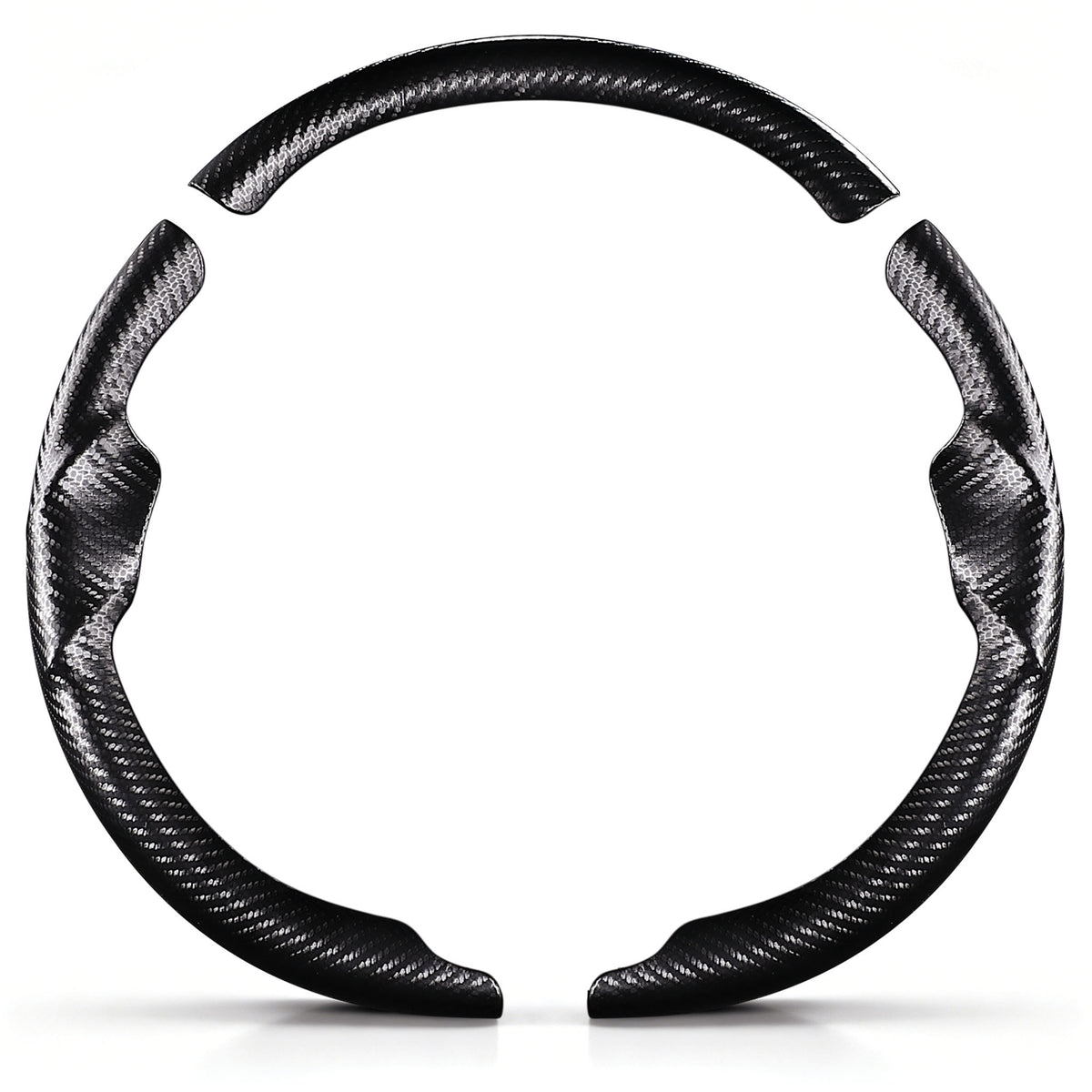 Front view of a matte black carbon-fiber-style 3-piece steering wheel cover set for Tesla Model 3 2017-2023#Model=Model 3 2017-2023|color=matte black