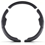 Front view of a black perforated leather 3-piece steering wheel cover set for Tesla Model 3 2017-2023#Model=Model 3 2017-2023|color=black perforated leather