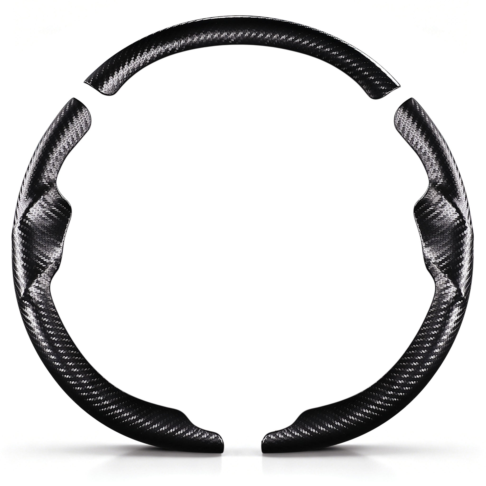 Front view of a matte black carbon-fiber-style 3-piece steering wheel cover set for Tesla Model Y 2020-2024#Model=Model Y 2020-2024|color=matte black