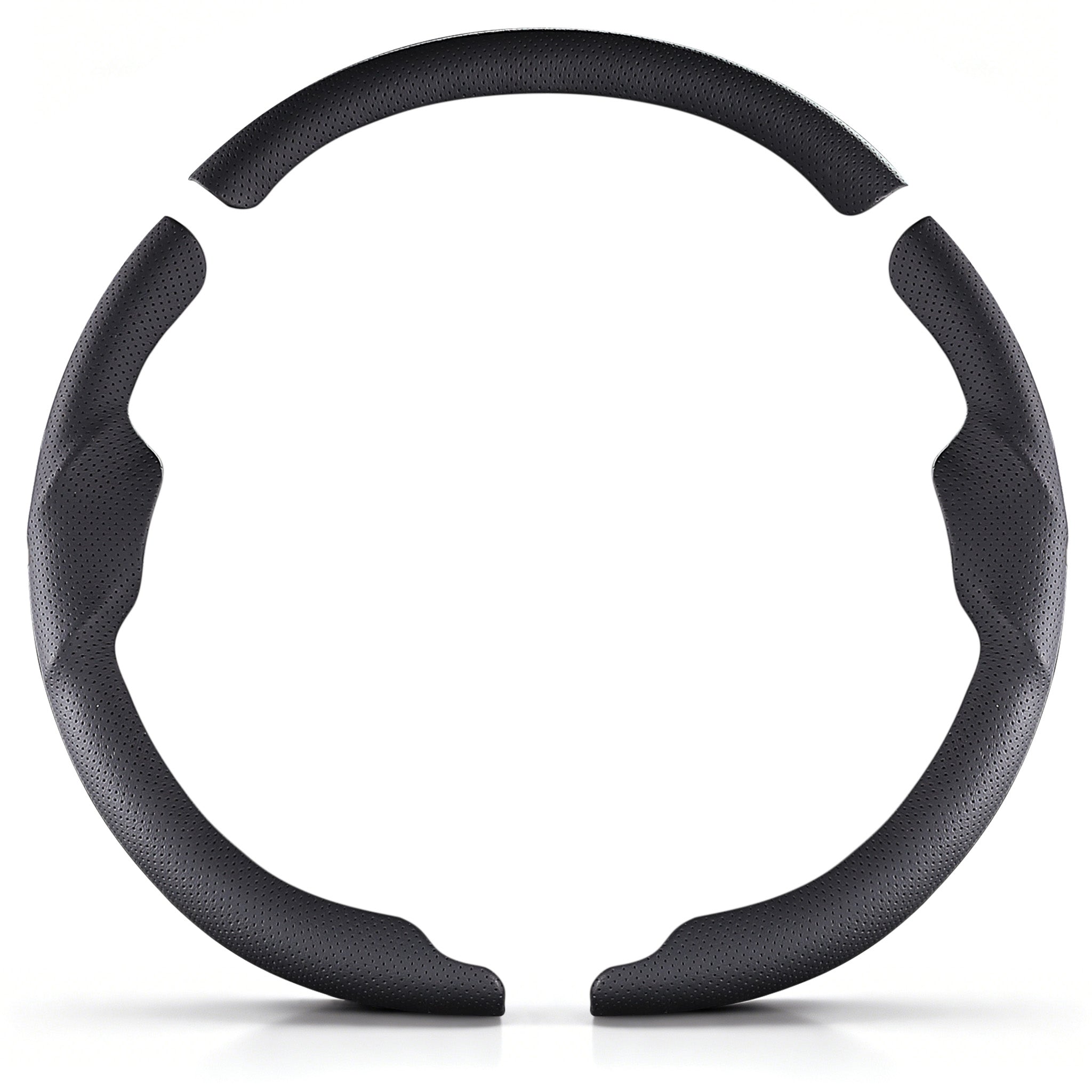 Front view of a black perforated leather 3-piece steering wheel cover set for Tesla Model Y 2020-2024#Model=Model Y 2020-2024|color=black perforated leather