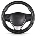 Front view of matte black carbon-fiber-style 3-piece steering wheel cover for Toyota Camry 2015-2017 & Camry SE 2012-2014#color=matte black