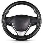 Front view of matte black carbon-fiber-style 3-piece steering wheel cover for Toyota Camry 2015-2017 & Camry SE 2012-2014#color=matte black