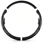 Front view of a matte black carbon-fiber-style 3-piece steering wheel cover set for Toyota Camry 2015-2017 & Camry SE 2012-2014#color=matte black