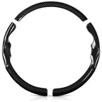 Front view of a glossy black carbon-fiber-style 3-piece steering wheel cover set for Toyota Corolla 2014-2019#color=glossy black