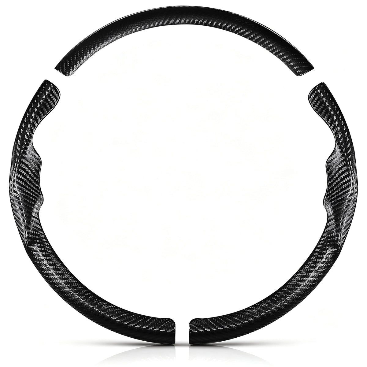 Front view of a matte black carbon-fiber-style 3-piece steering wheel cover set for Toyota Corolla 2014-2019#color=matte black