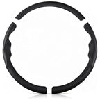 Front view of a black leather 3-piece steering wheel cover set for Toyota Corolla 2014-2019#color=black leather