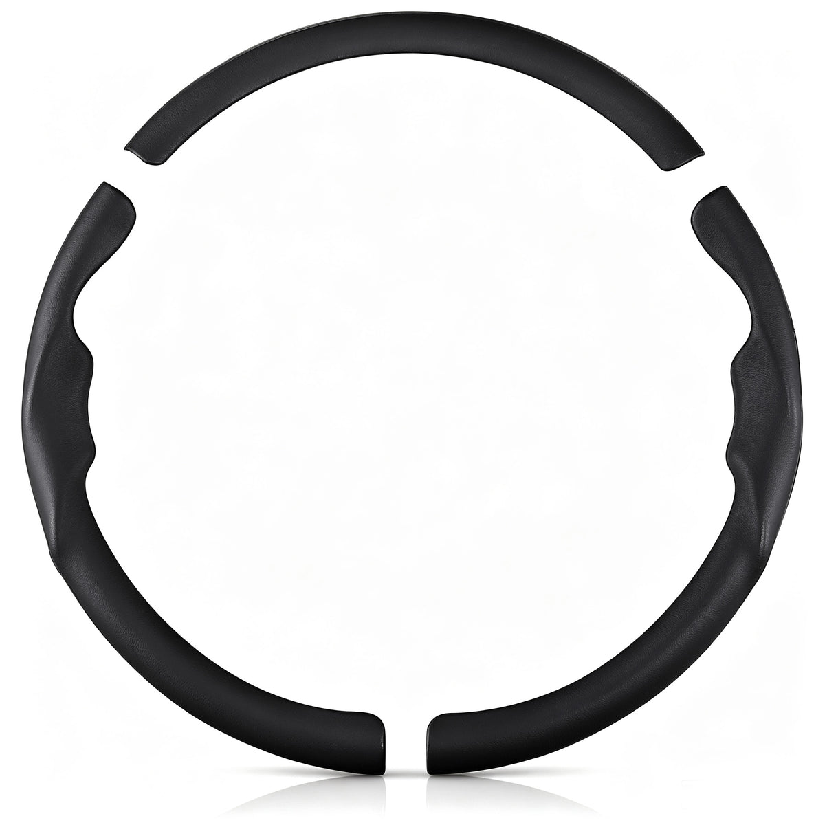 Front view of a black leather 3-piece steering wheel cover set for Toyota Corolla 2014-2019#color=black leather