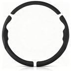 Front view of a black perforated leather 3-piece steering wheel cover set for Toyota Corolla 2014-2019#color=black perforated leather