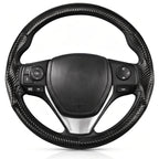 Front view of matte black carbon-fiber-style 3-piece steering wheel cover for Toyota RAV4 2013-2018#color=matte black