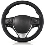 Front view of black leather 3-piece steering wheel cover for Toyota RAV4 2013-2018#color=black leather